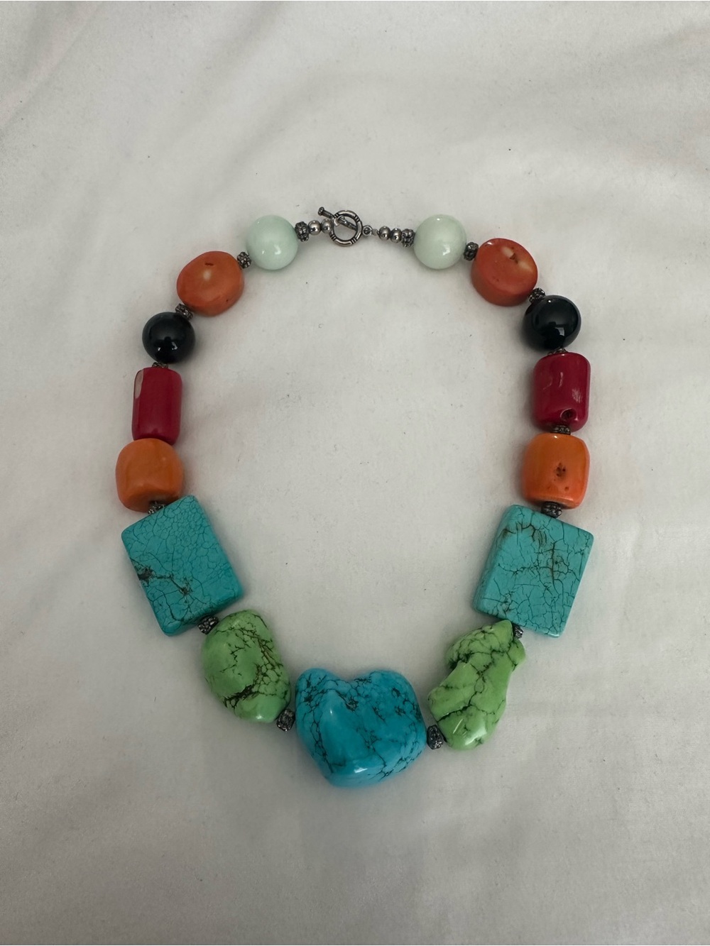 Vintage Chunky Southwestern Multi Gemstone Beaded Statement Necklace 19 Inches
